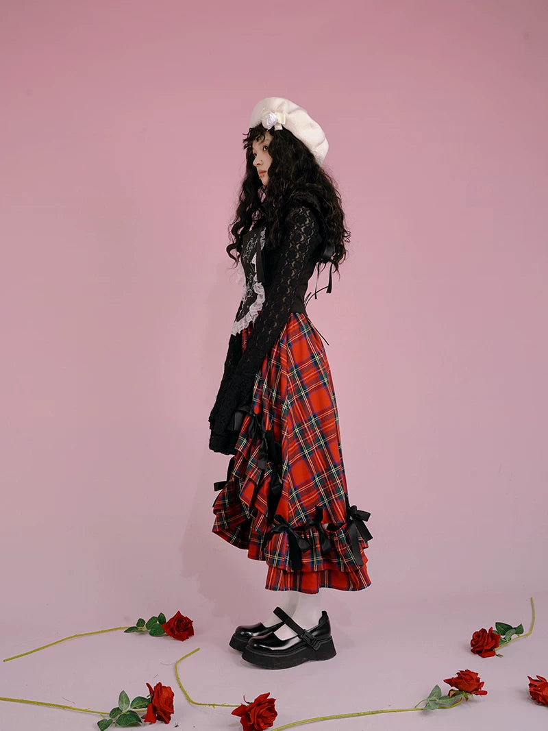 Irregular Bow Elastic Waist Long Skirt