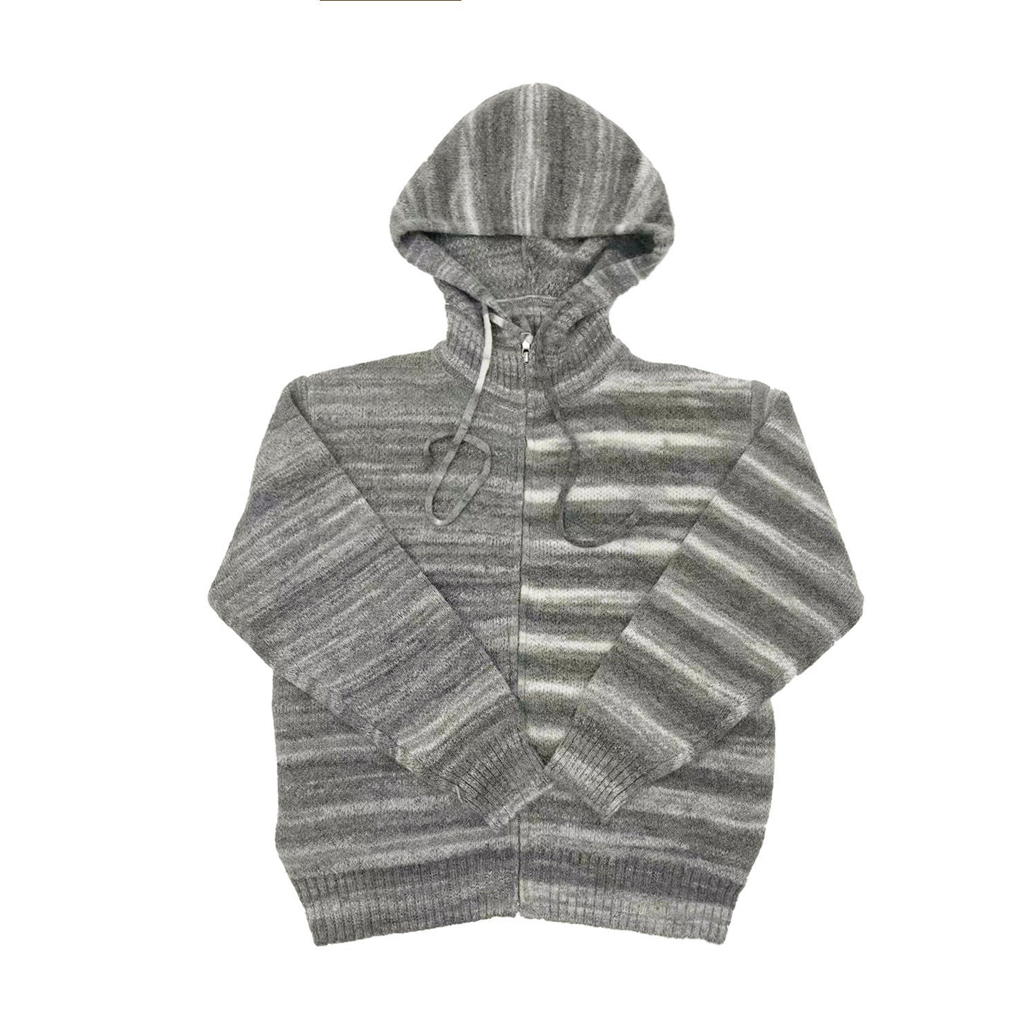 Stripe Hooded Zipper Knit Cardigan