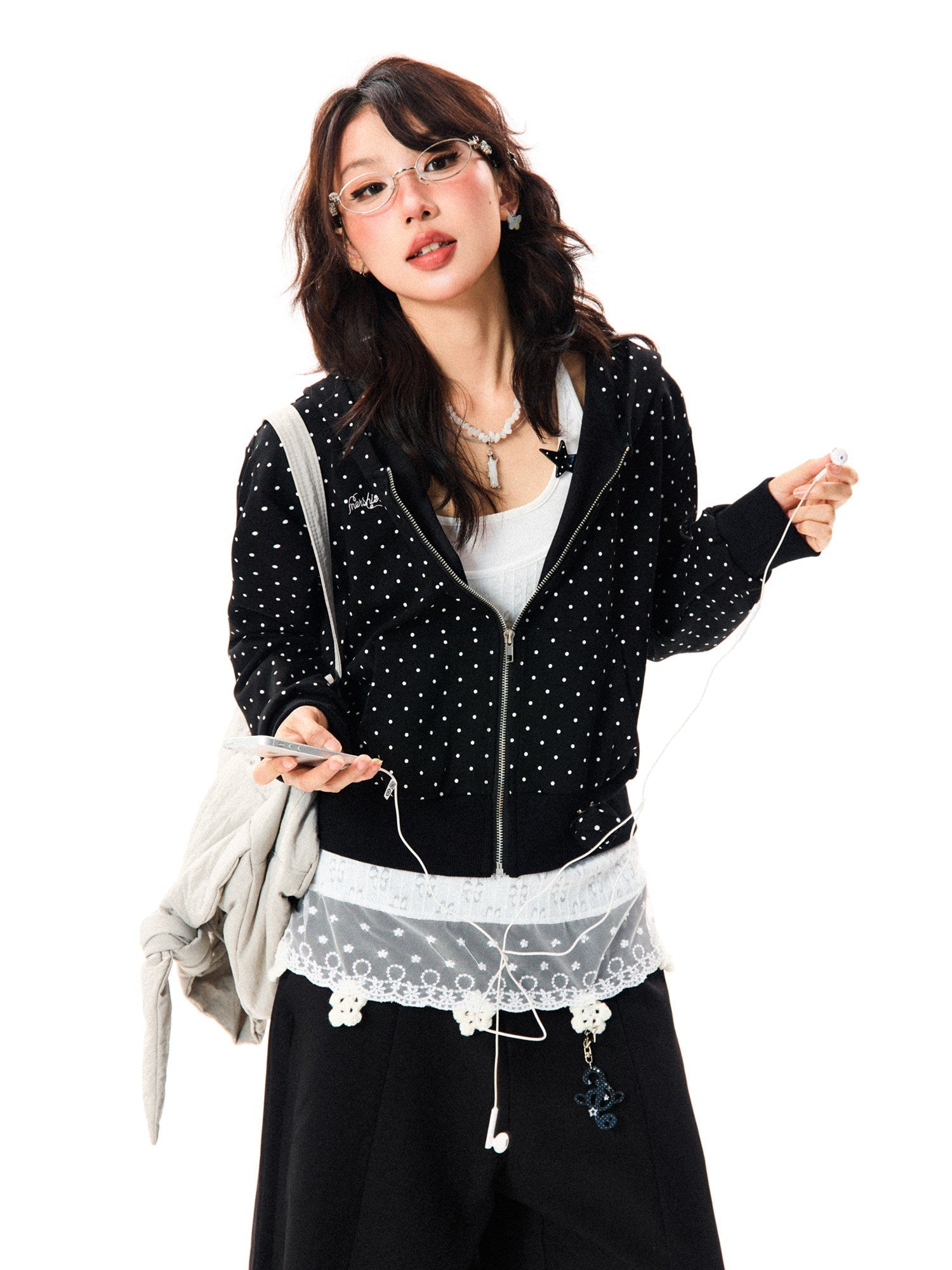 Polka Dot Zipper Hoodie