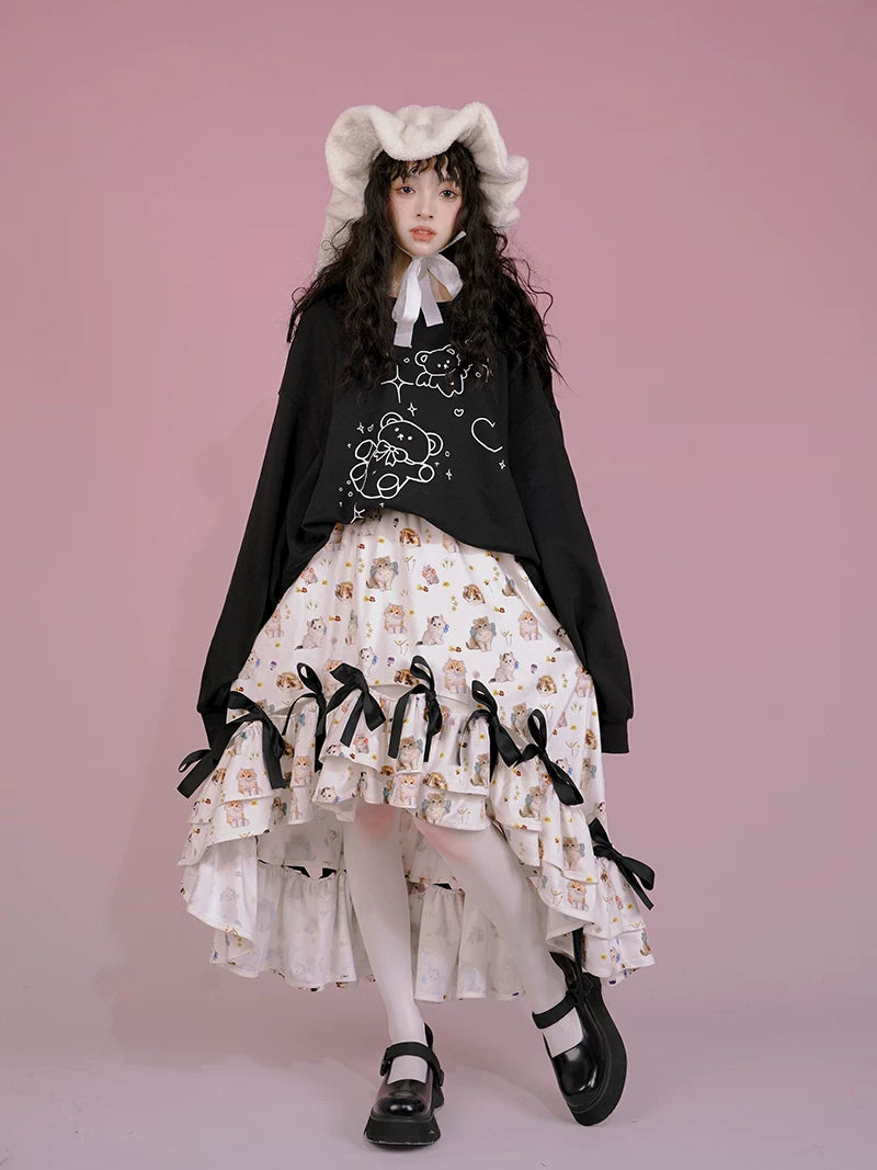 Irregular Bow Elastic Waist Long Skirt