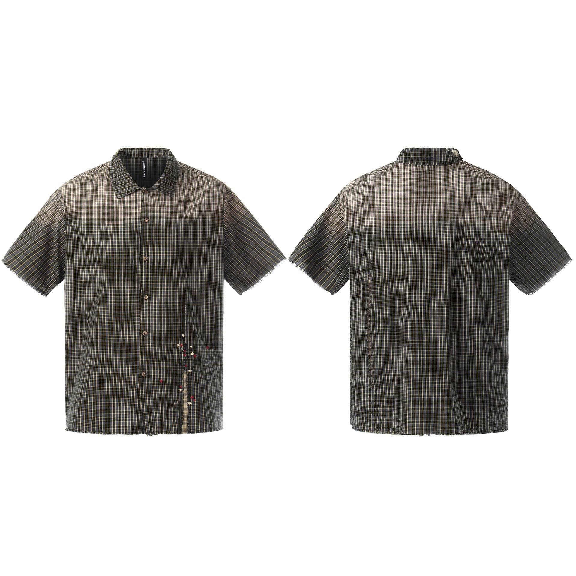 Plaid Cut Gradient Washed Short Sleeve Shirt