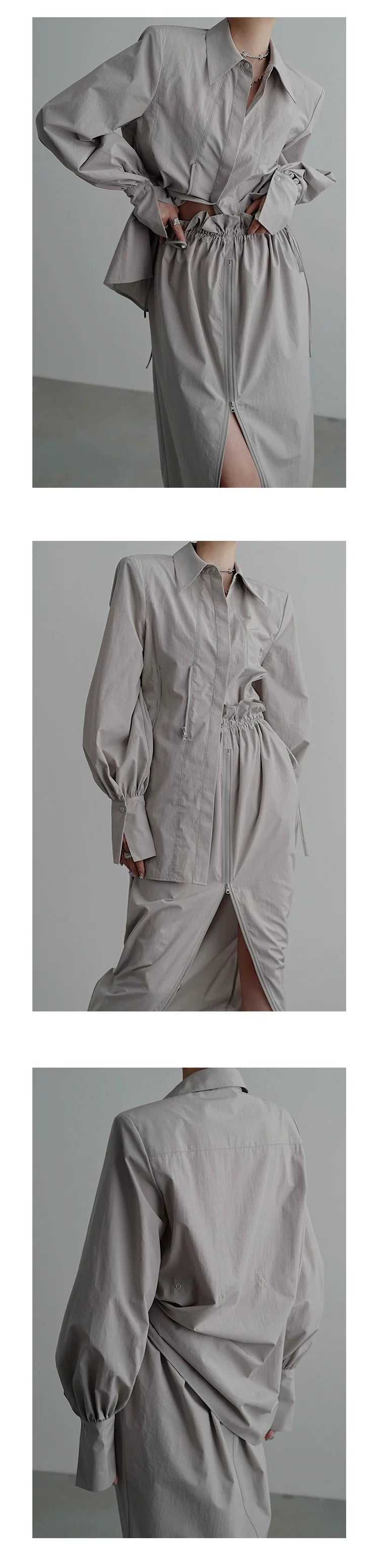 Chemise longue à taille cintrée et fermeture éclair