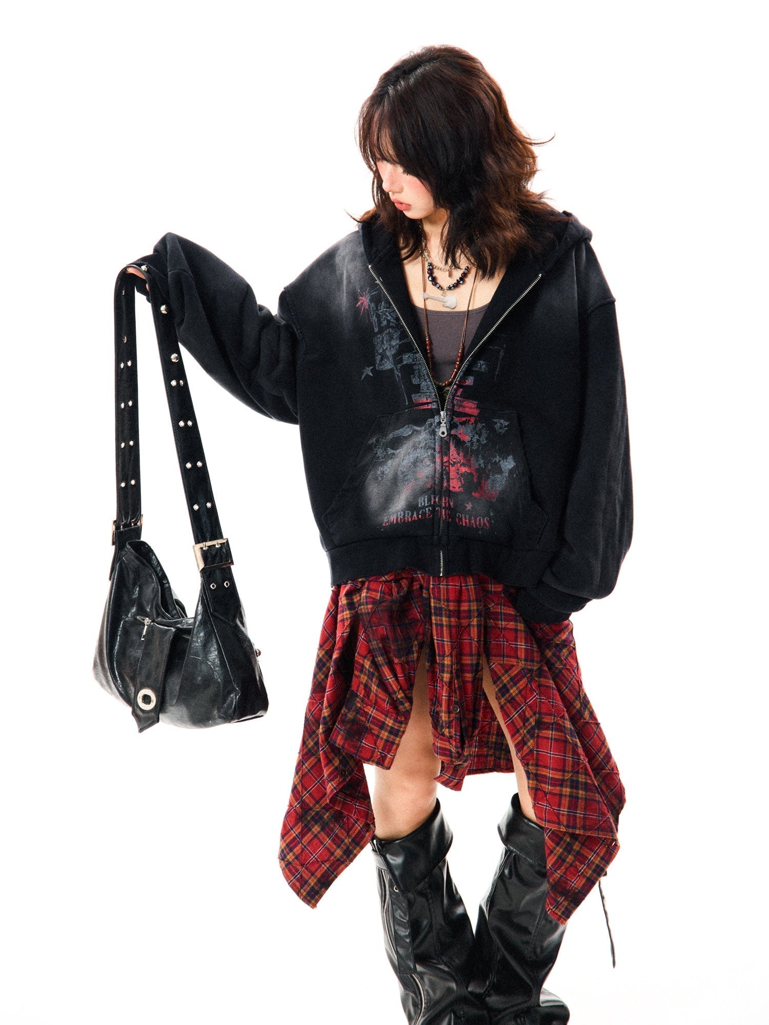 Paint Splash Graphic Print Oversize Zipper Hoodie