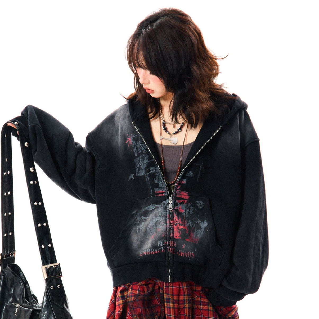 Paint Splash Graphic Print Oversize Zipper Hoodie