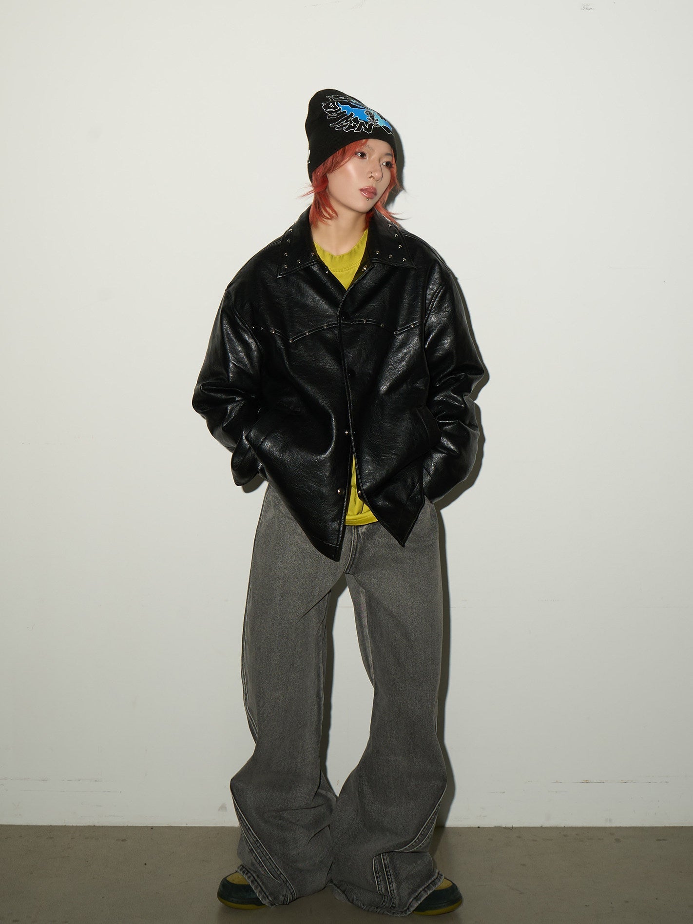 Studs Panel PU Leather Jacket