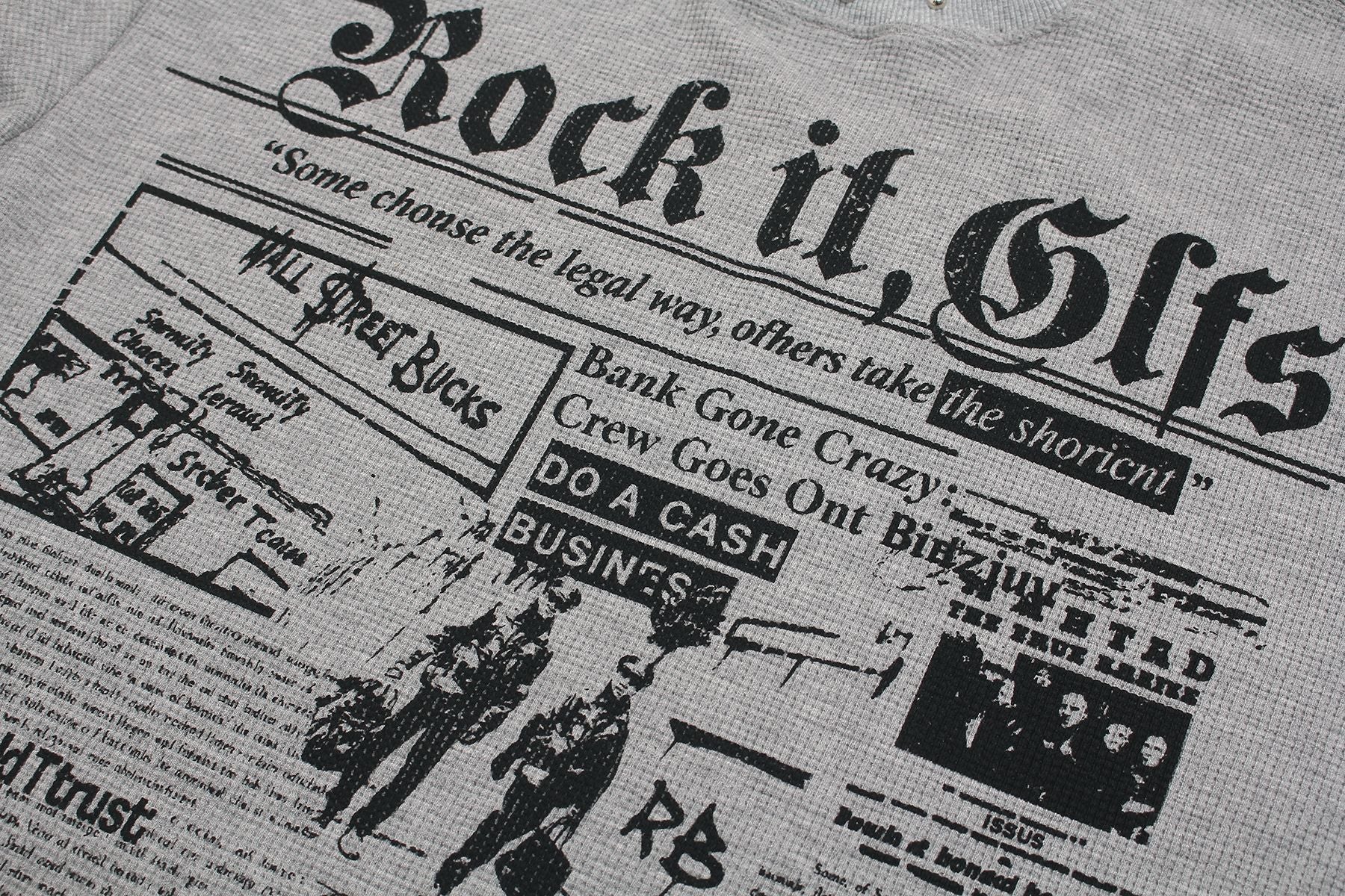 Waffle Newspaper Print Studs Short Sleeve T-Shirt