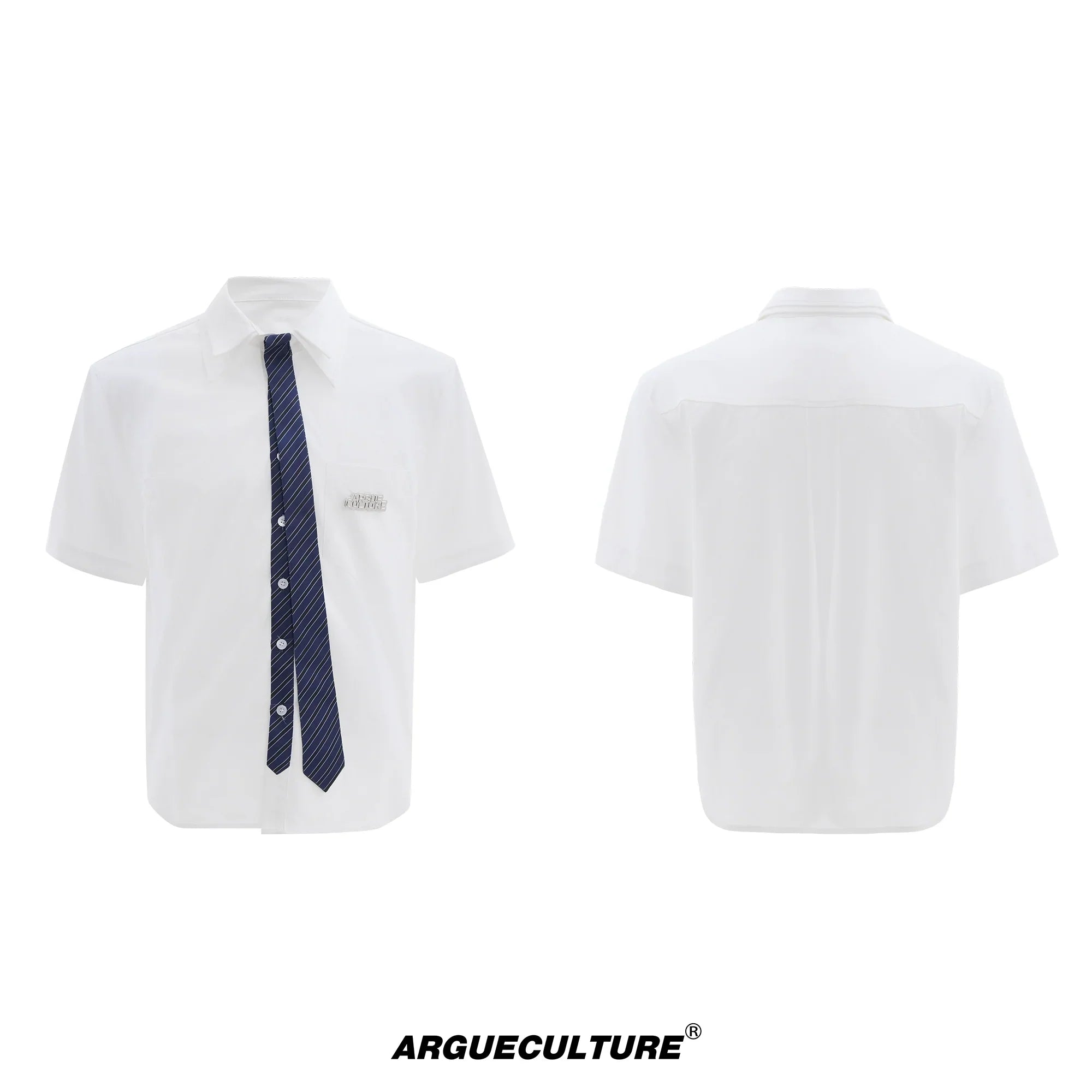 Double Collar Design Tie & Collared Short Sleeve Shirt