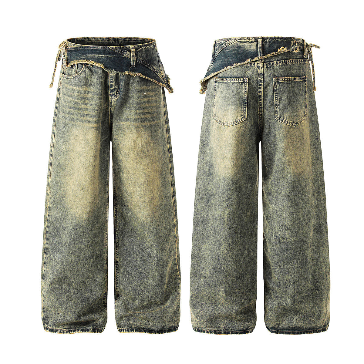 Washed Layered Fade Wide Leg Denim Jeans