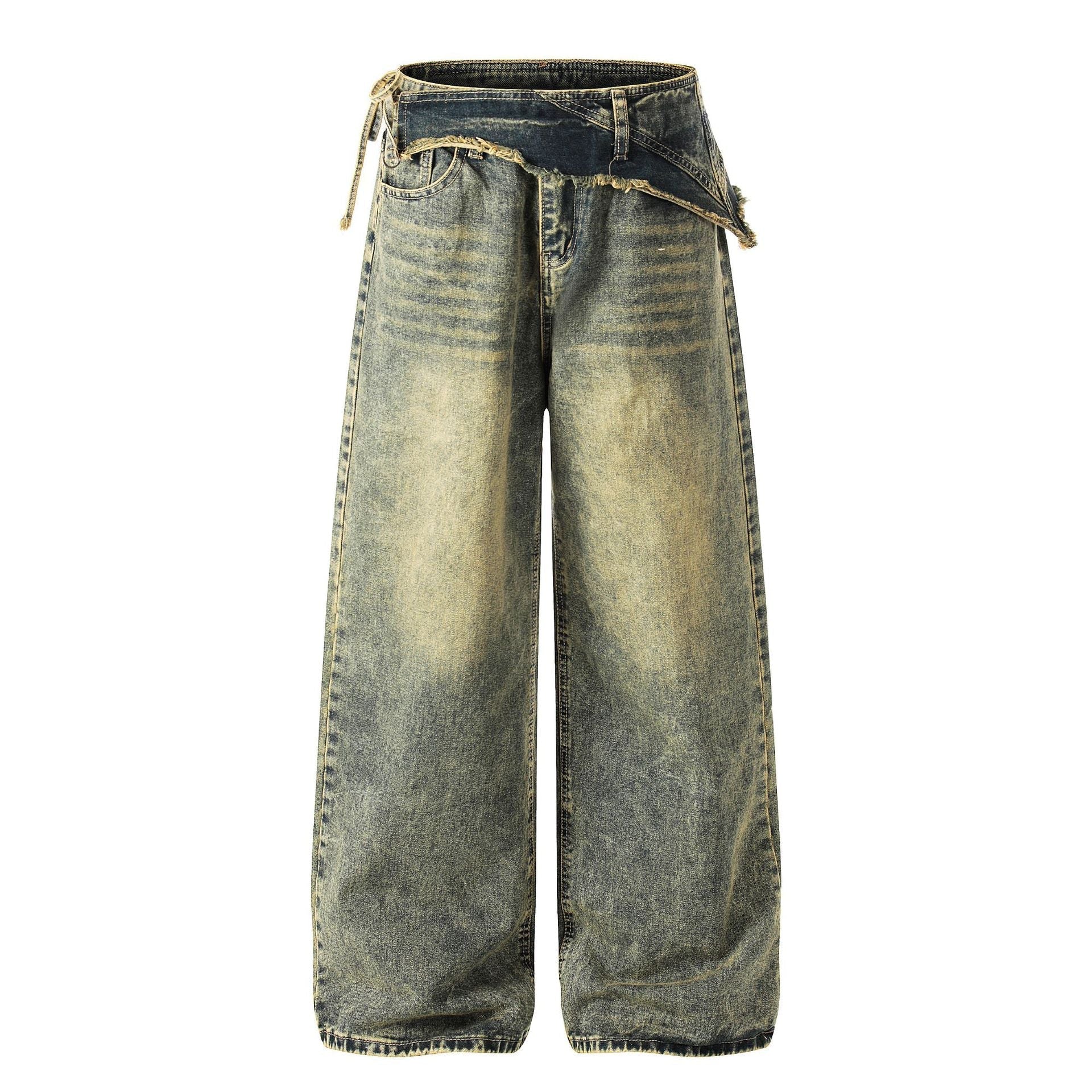 Washed Layered Fade Wide Leg Denim Jeans