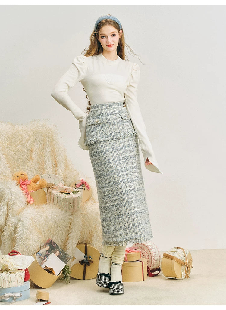 Bow Jacquard Jacket & Tassel Jacquard Short Skirt Setup