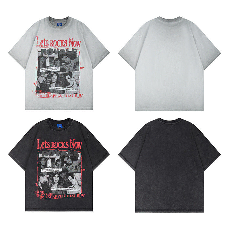Washed Portrait Print Short Sleeve T-Shirt