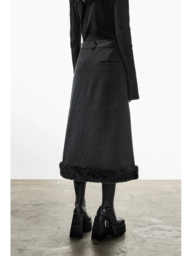 Jupe en tweed et fourrure