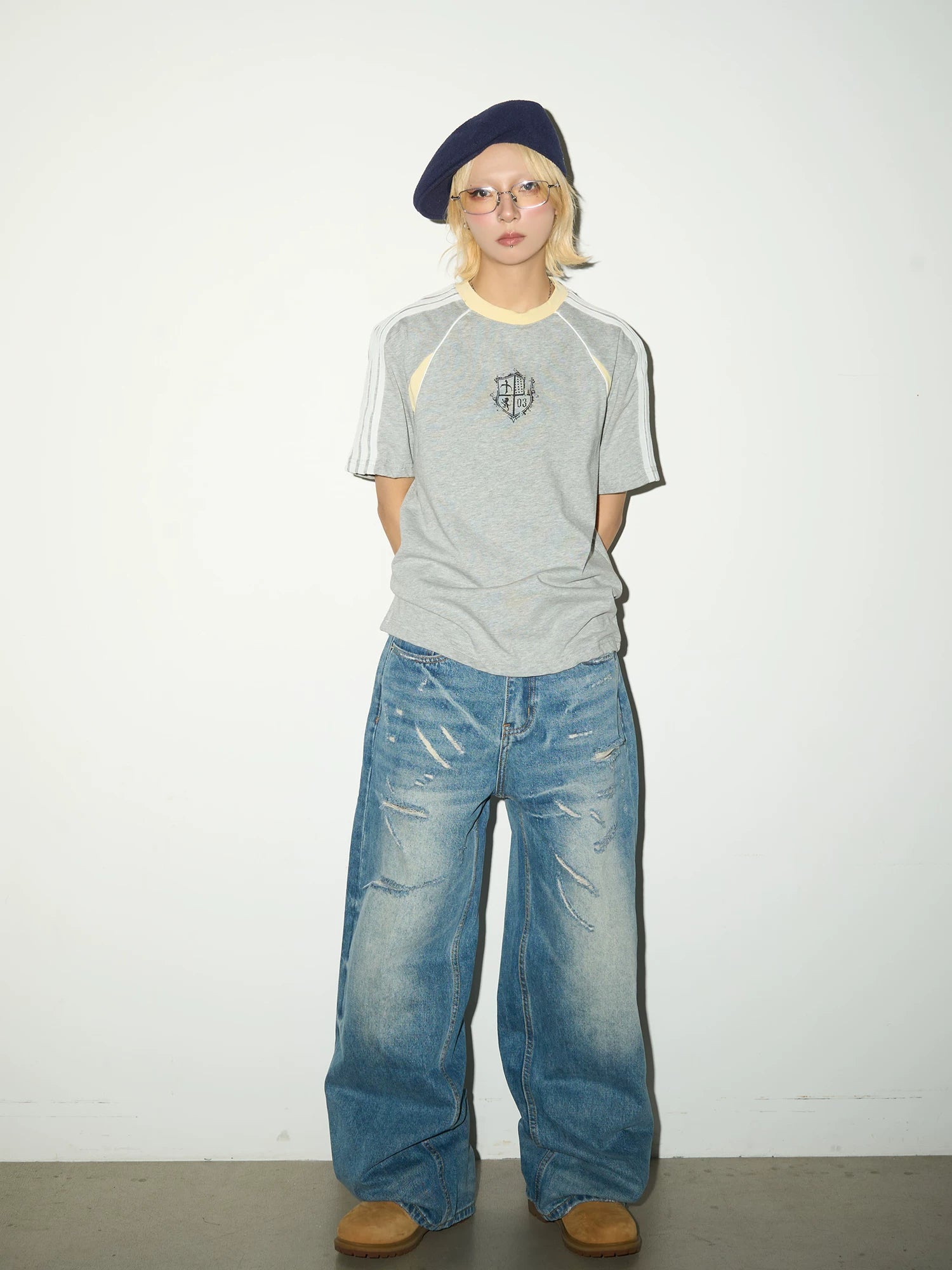 Washed Damage Fade Straight Denim Jeans
