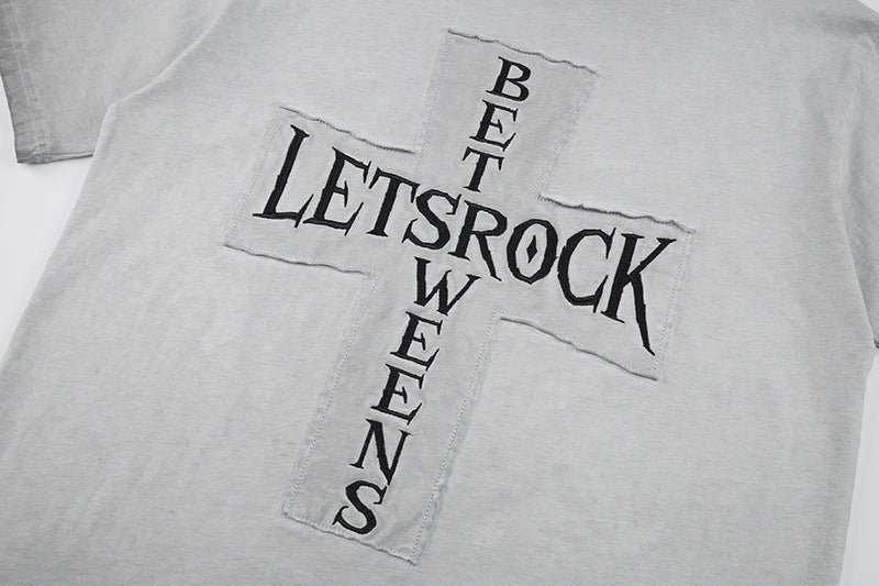 Washed Embroidery Raglan Short Sleeve T-Shirt