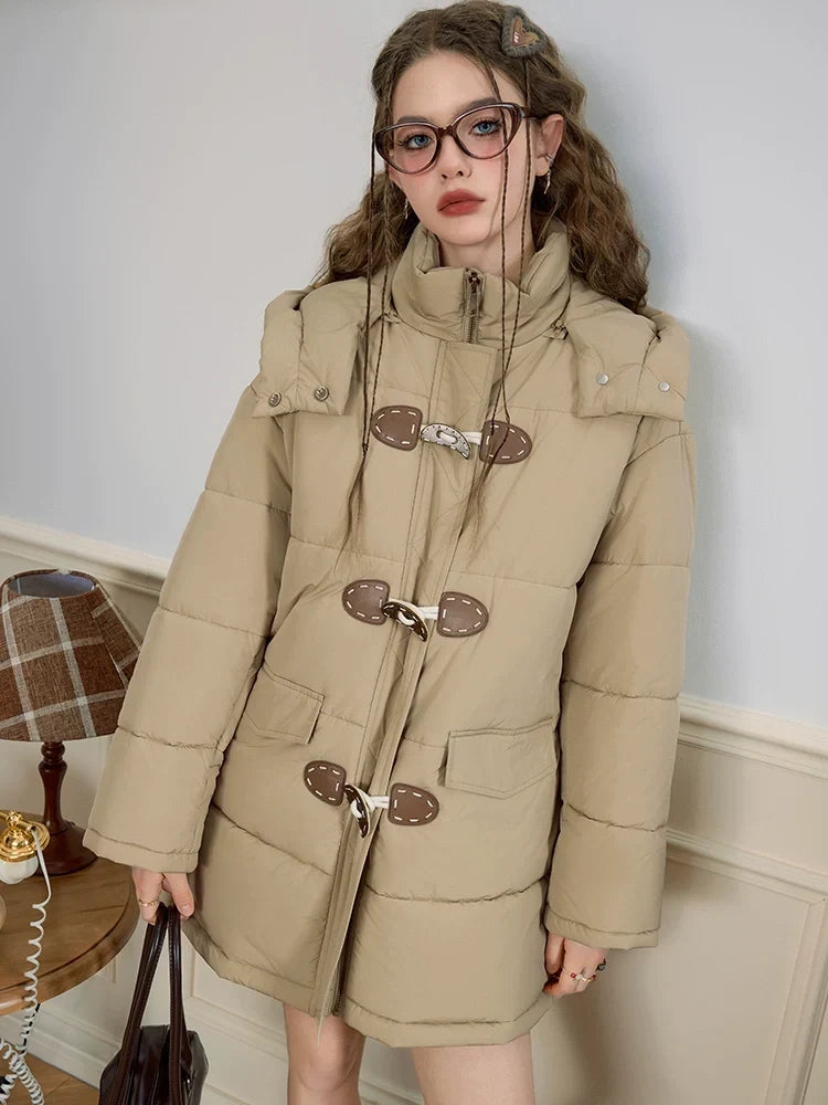 Hooded Stand Neck Long Puffer Jacket
