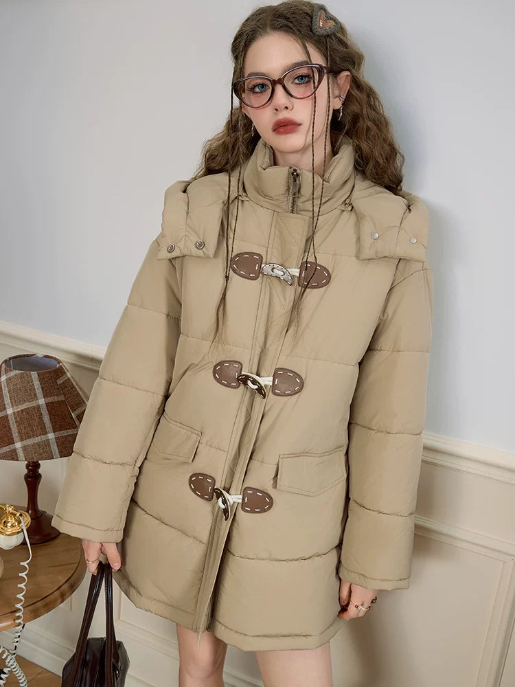 Hooded Stand Neck Long Puffer Jacket