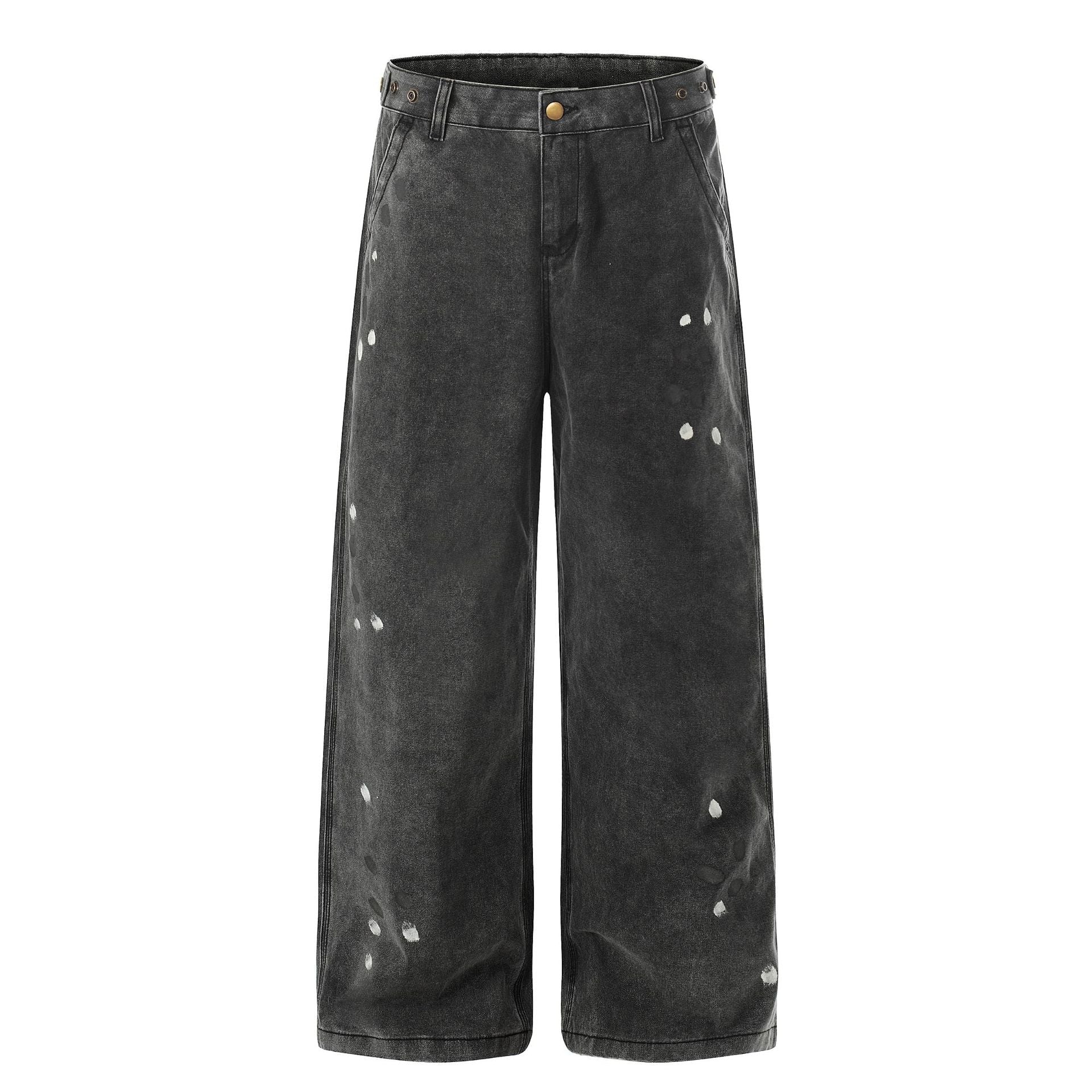 Washed Paint Straight Denim Jeans