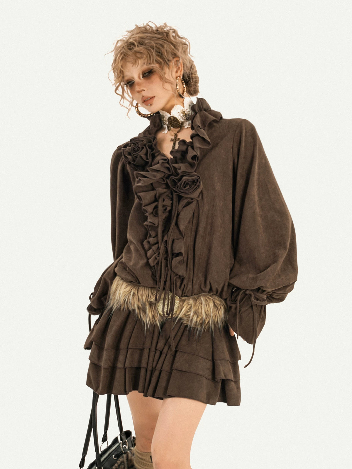 Cutout Ring PU Leather Furry Belt