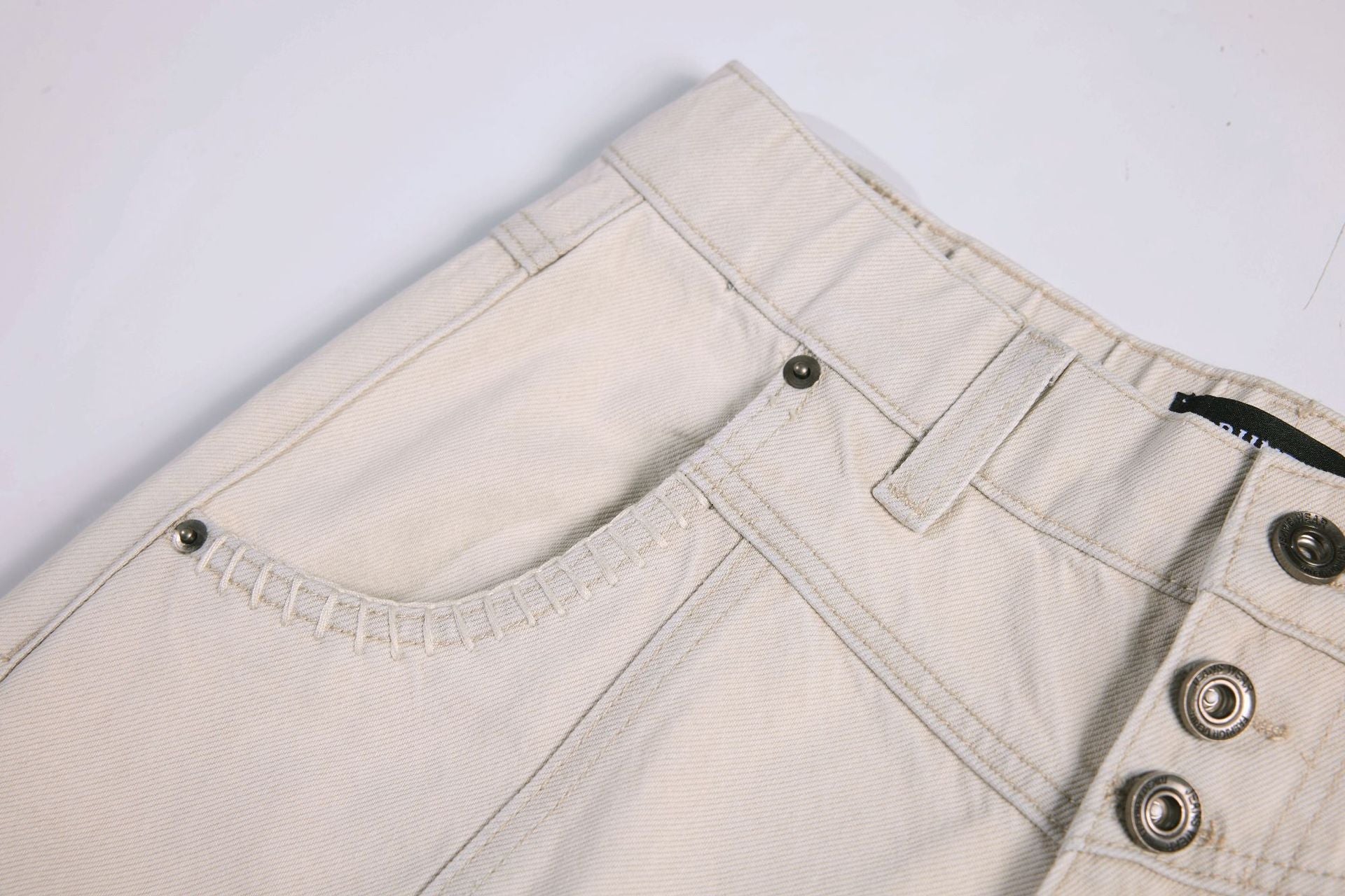 Multi-Button Curved Wide Leg Denim Jeans