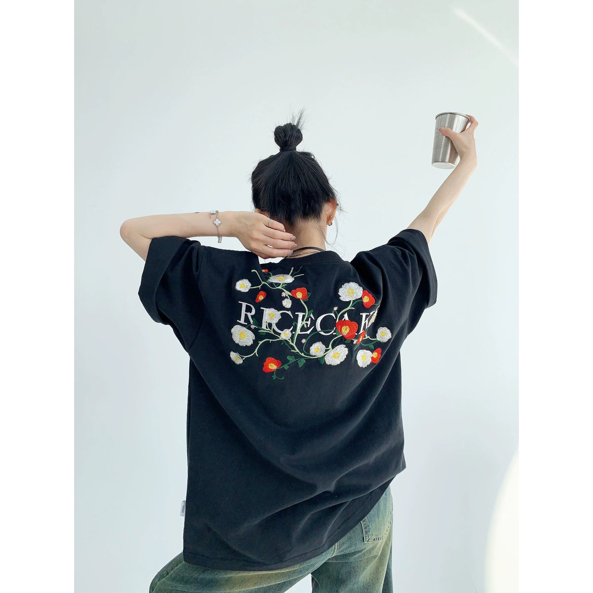 Oversized Flower Print Short Sleeve T-Shirt