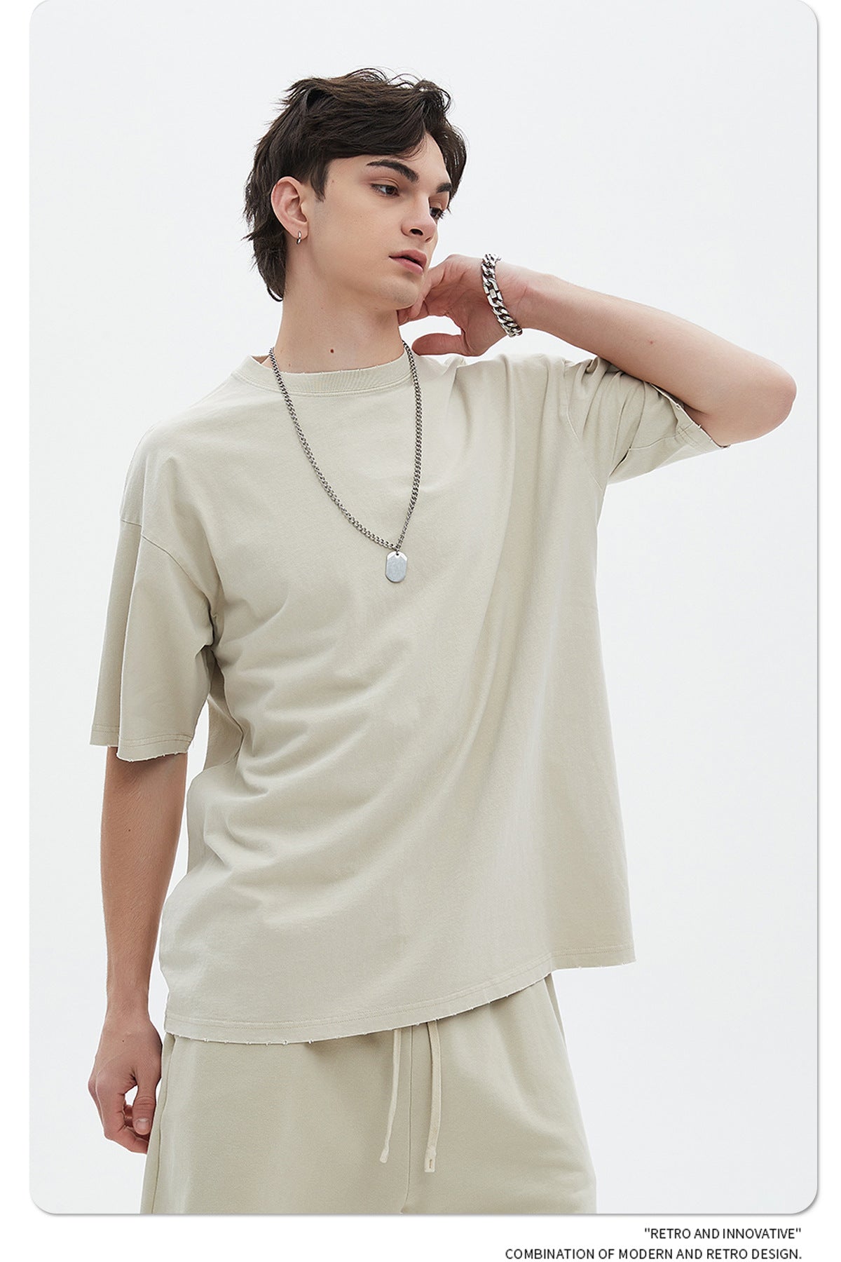 Washed Dyed Oversize Damage Short-sleeve T-shirt & Short Sweatpants Setup