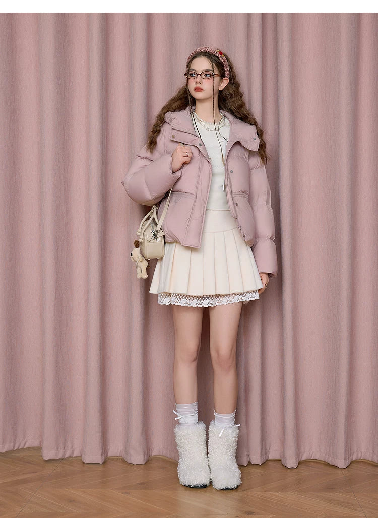 Embroidery Hooded Stand Neck White Duck Down Jacket