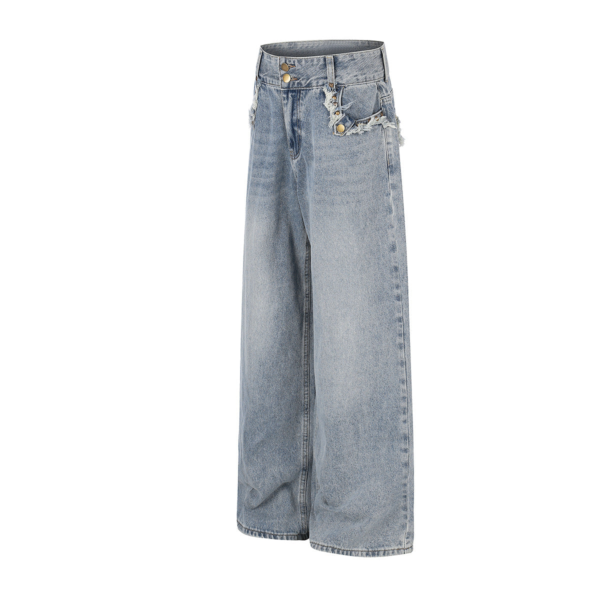Fringe Studs Wide Leg Denim Jeans