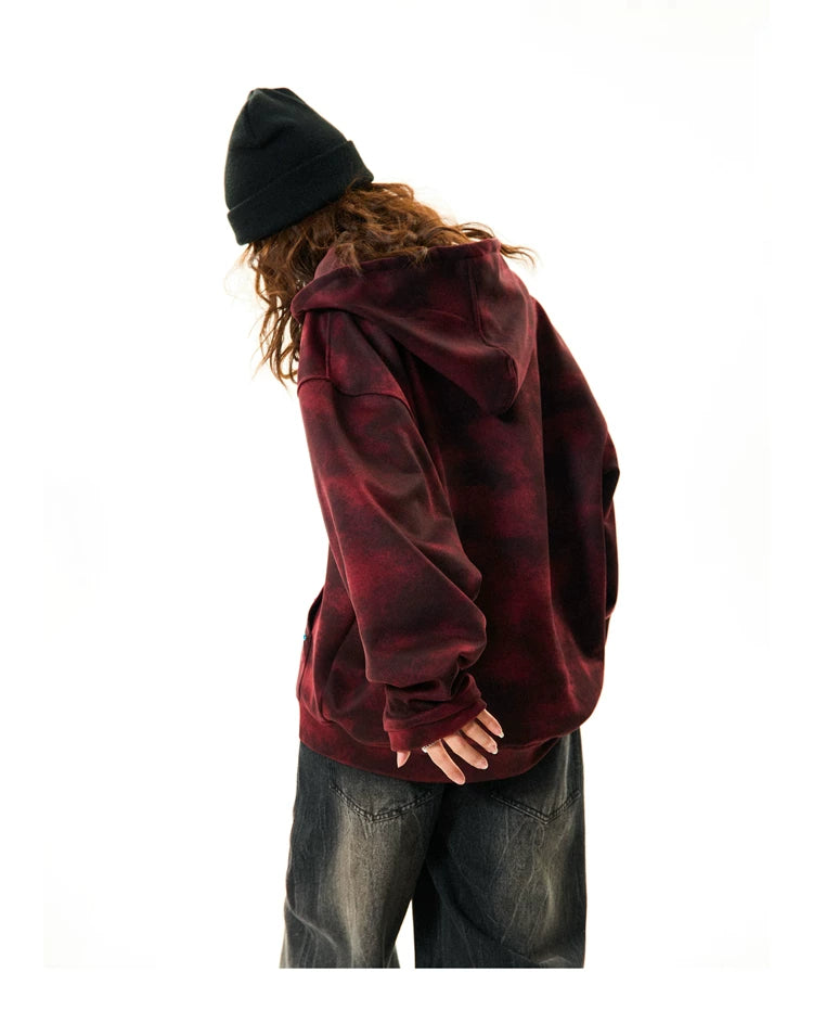 Tie-Dye Letter Print Oversize Zipper Hoodie