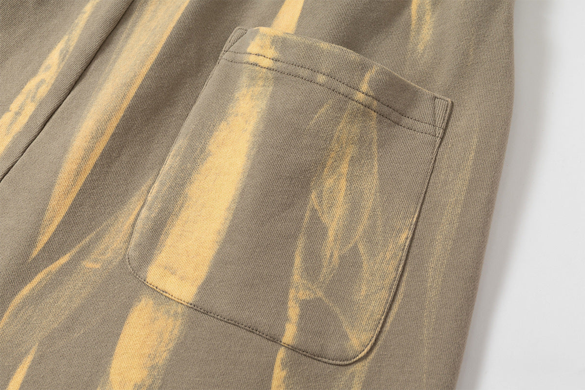 Drawstring Wash Tie-Dye Damage Half Sweatpants