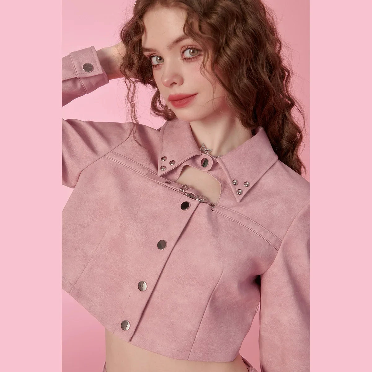 PU Leather Short Jacket & Short Pleats Skirt Setup