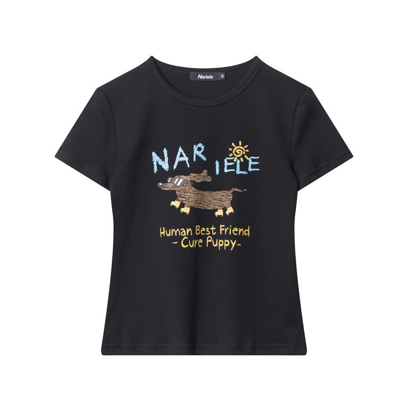 Cartoon Letter Printed T-shirt