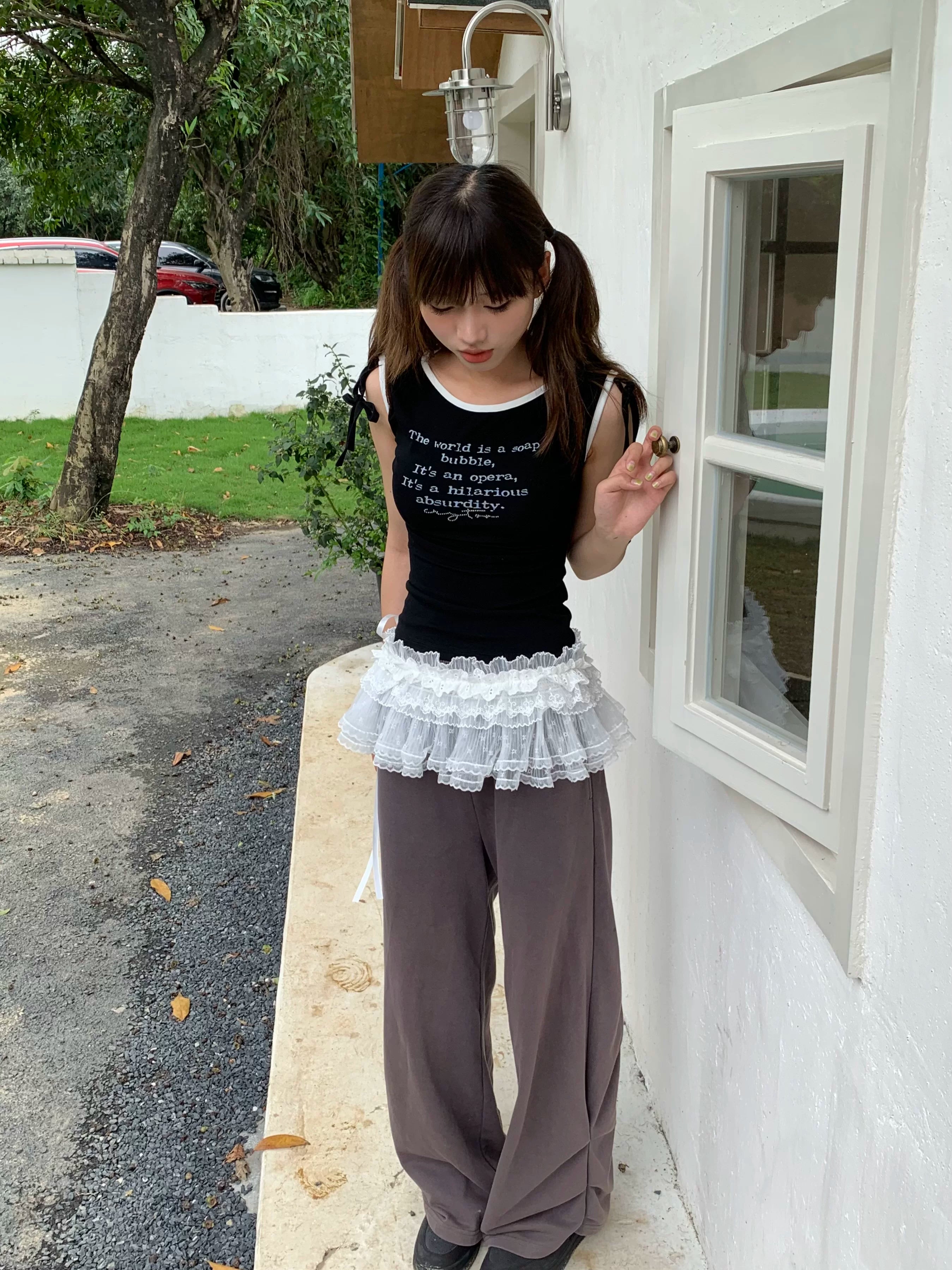 Rhinestone Drawstring Wide Leg Sweatpants