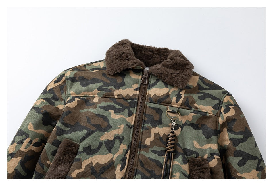 Veste cargo camouflage à col en fourrure