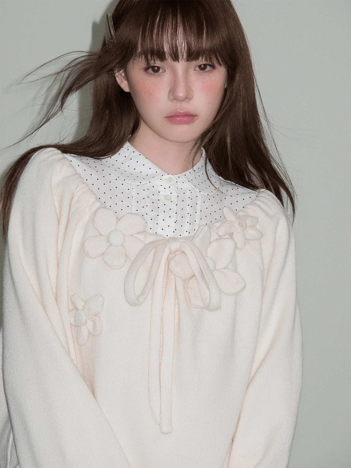 Flower Applique Drawstring Detail Sweatshirt