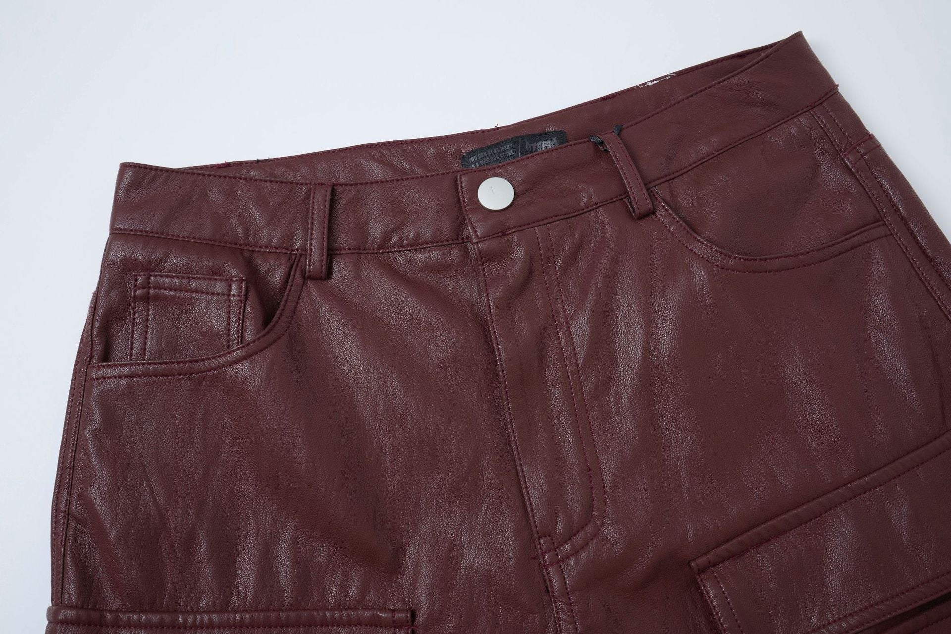 PU Leather Pocket Cropped Wide Leg Cargo Hahf Pants