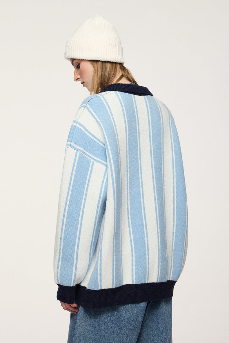 Suéter de punto holgado retro a rayas unisex