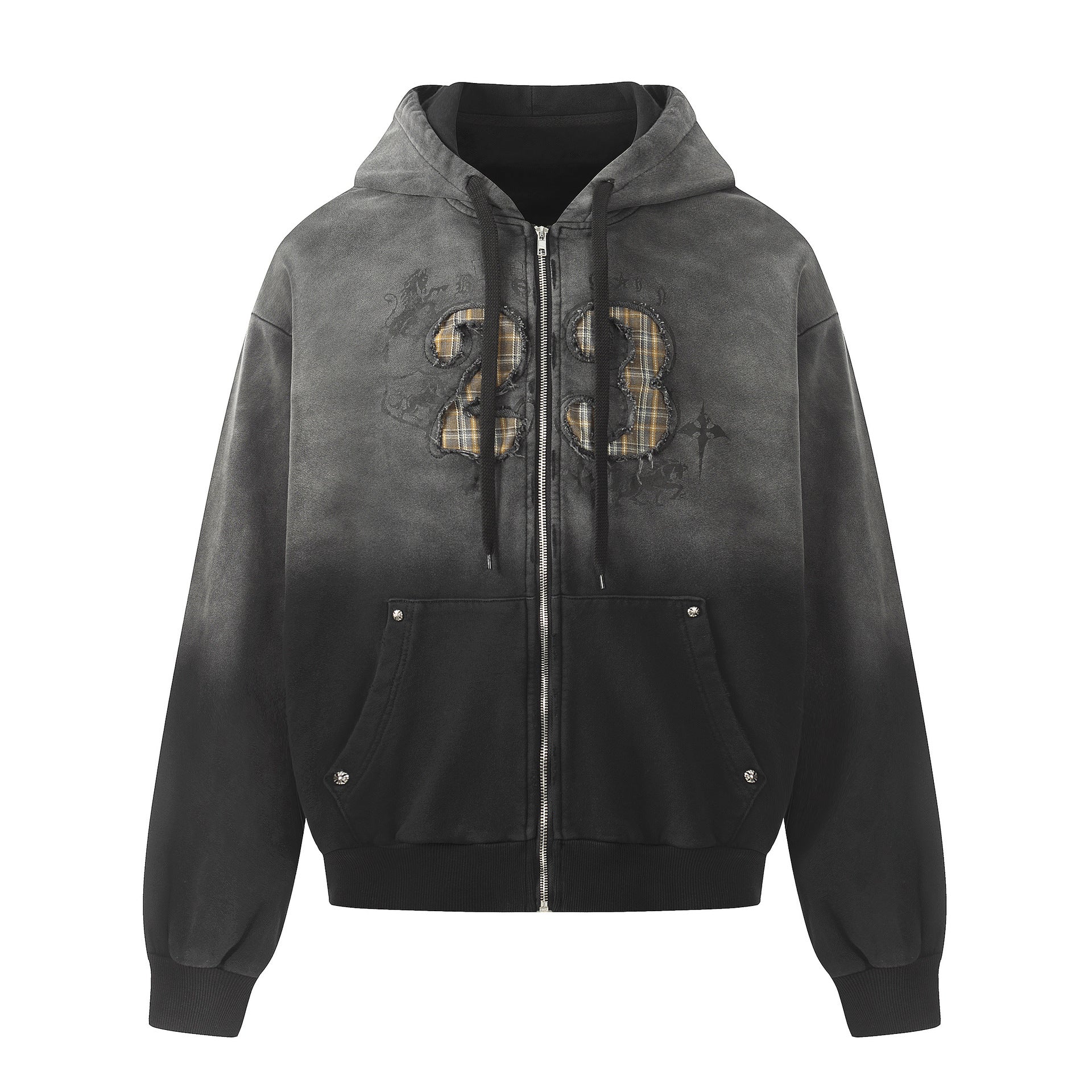 Gradient Number Print Zipper Hoodie