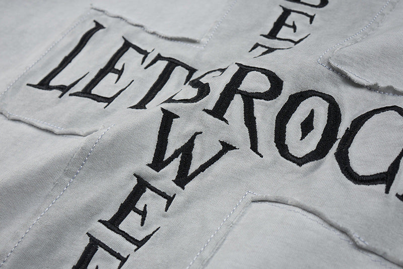 Washed Embroidery Raglan Short Sleeve T-Shirt
