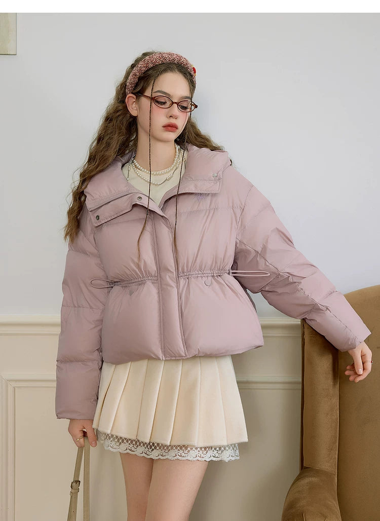 Embroidery Hooded Stand Neck White Duck Down Jacket