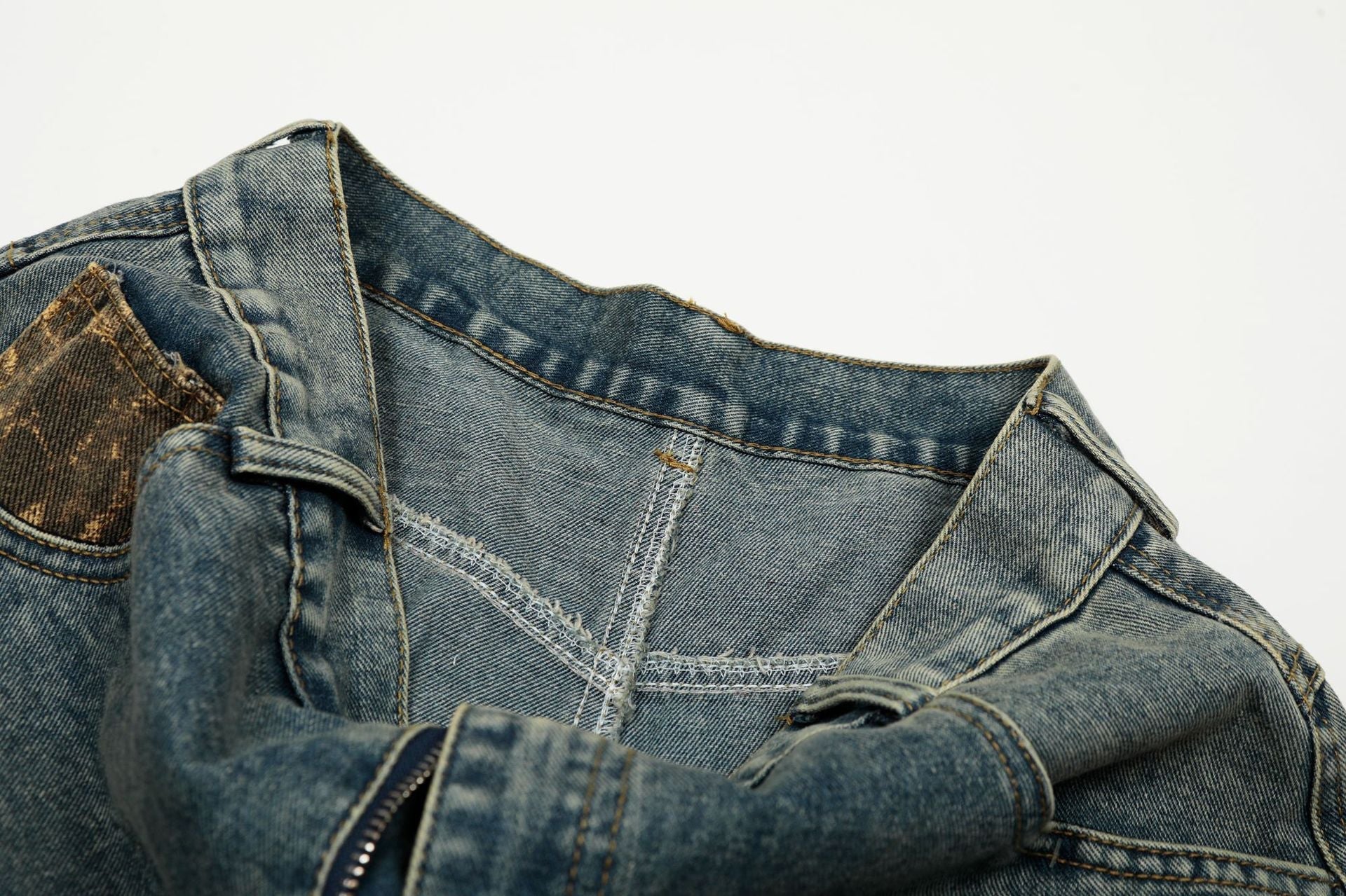 Washed Leopard Panel Curved Denim Jeans