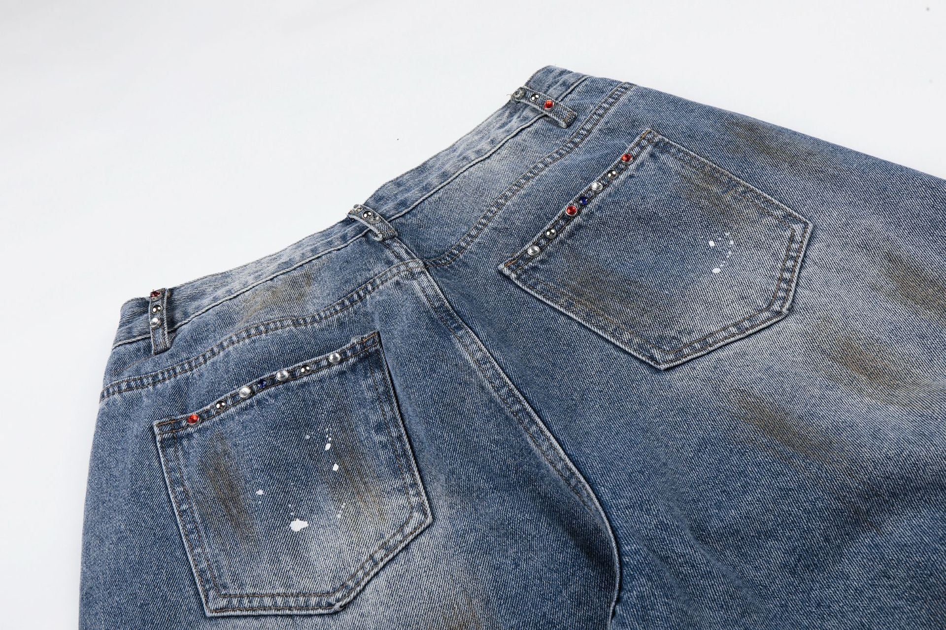 Washed Paint Damage Wide Leg Denim Jeans