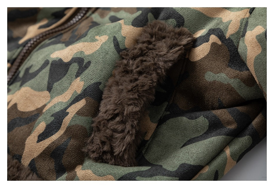 Veste cargo camouflage à col en fourrure