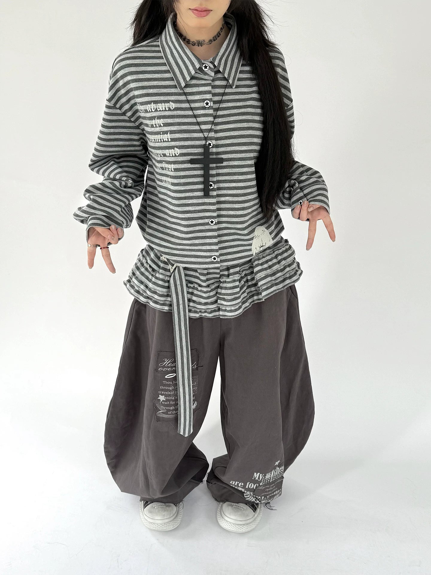 Letter Print Elastic Waist Wide Leg Sweatpants