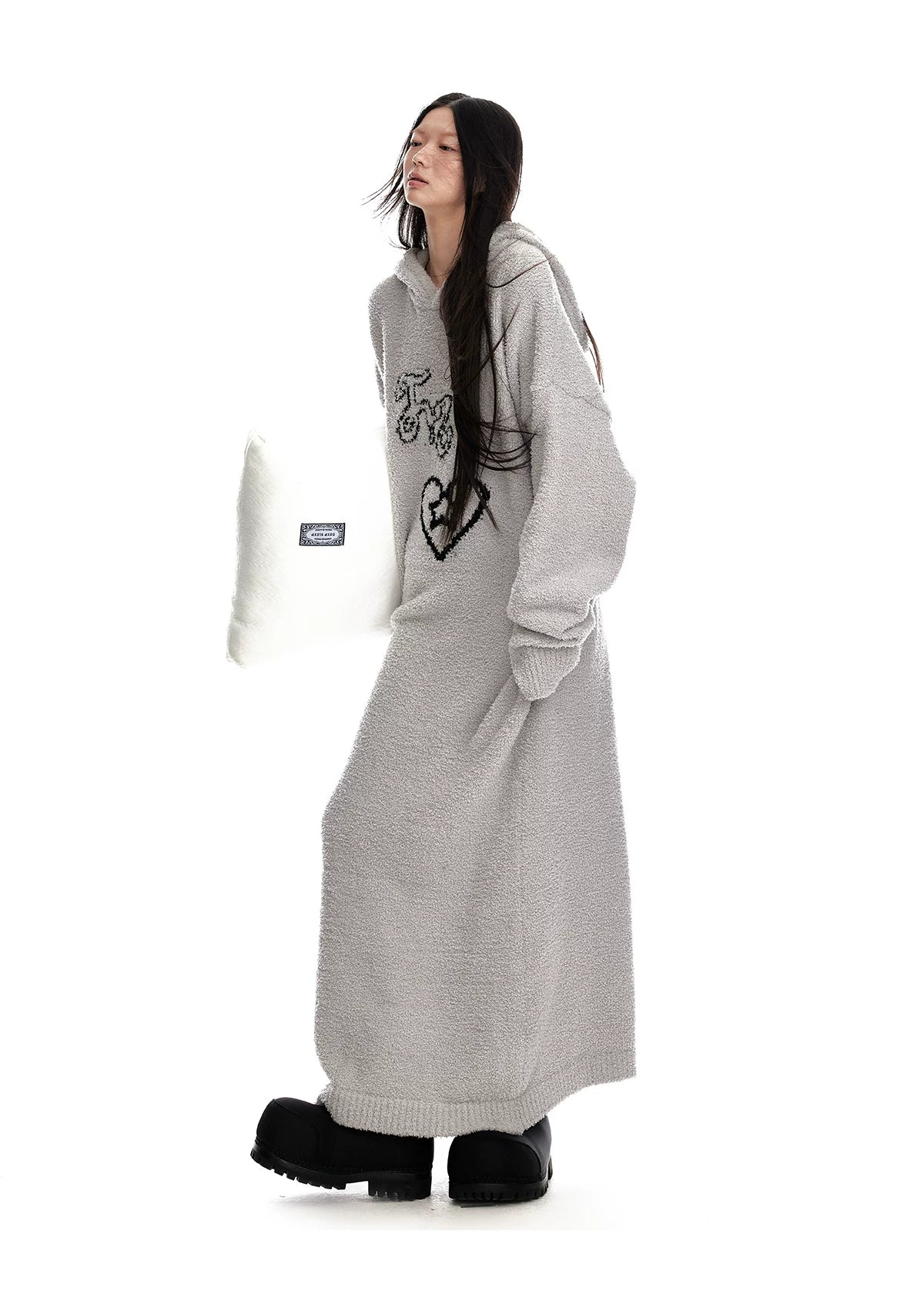 Fuzzy Hooded Knit Sweater Dress