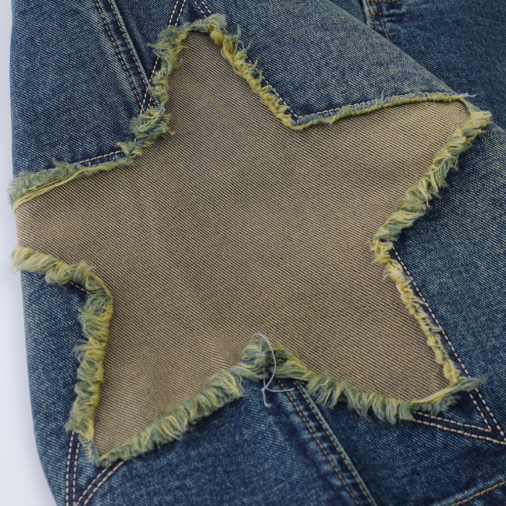 Patch Star Embroidered Denim Shorts