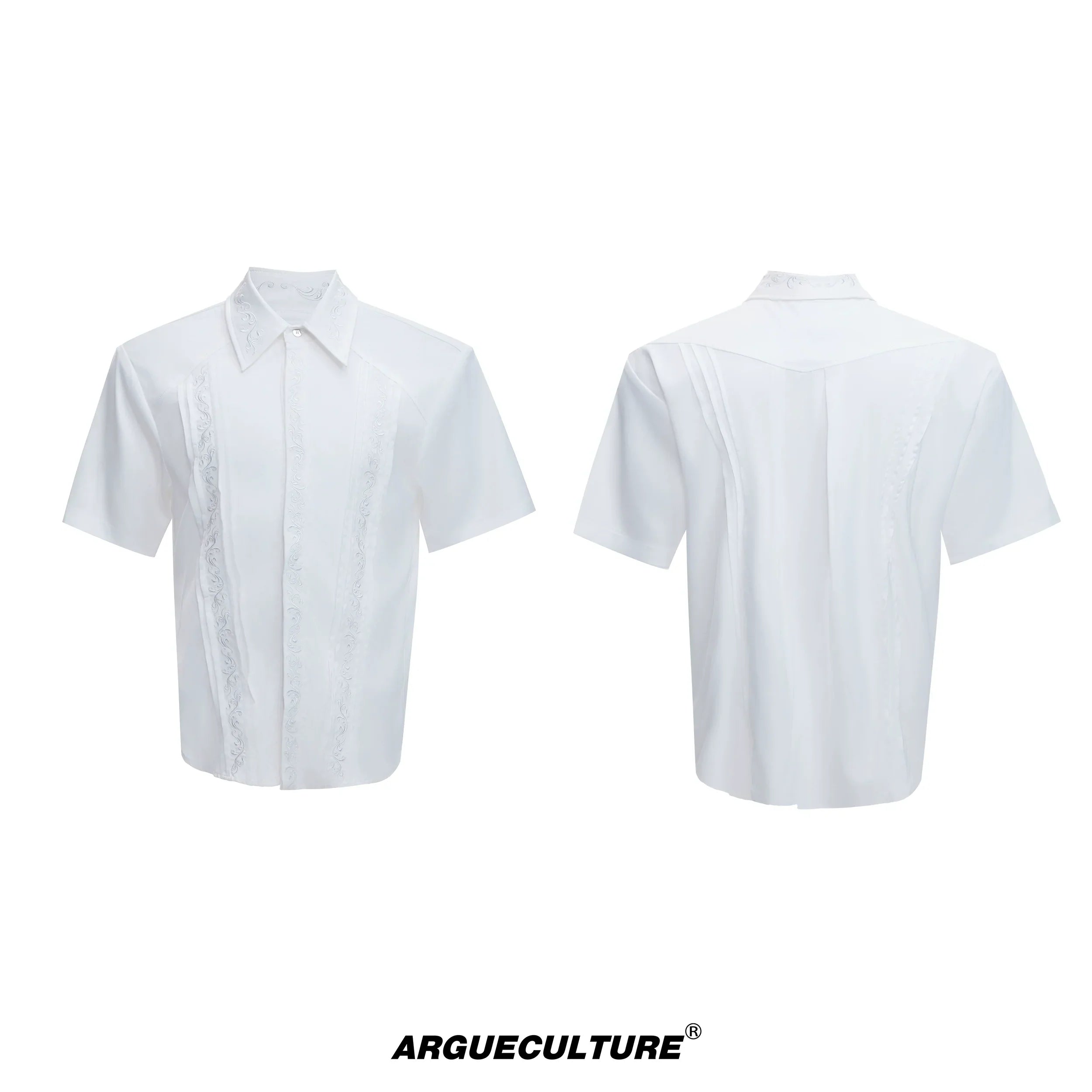 Embroidery Shoulder-Pad Short Sleeve Shirt
