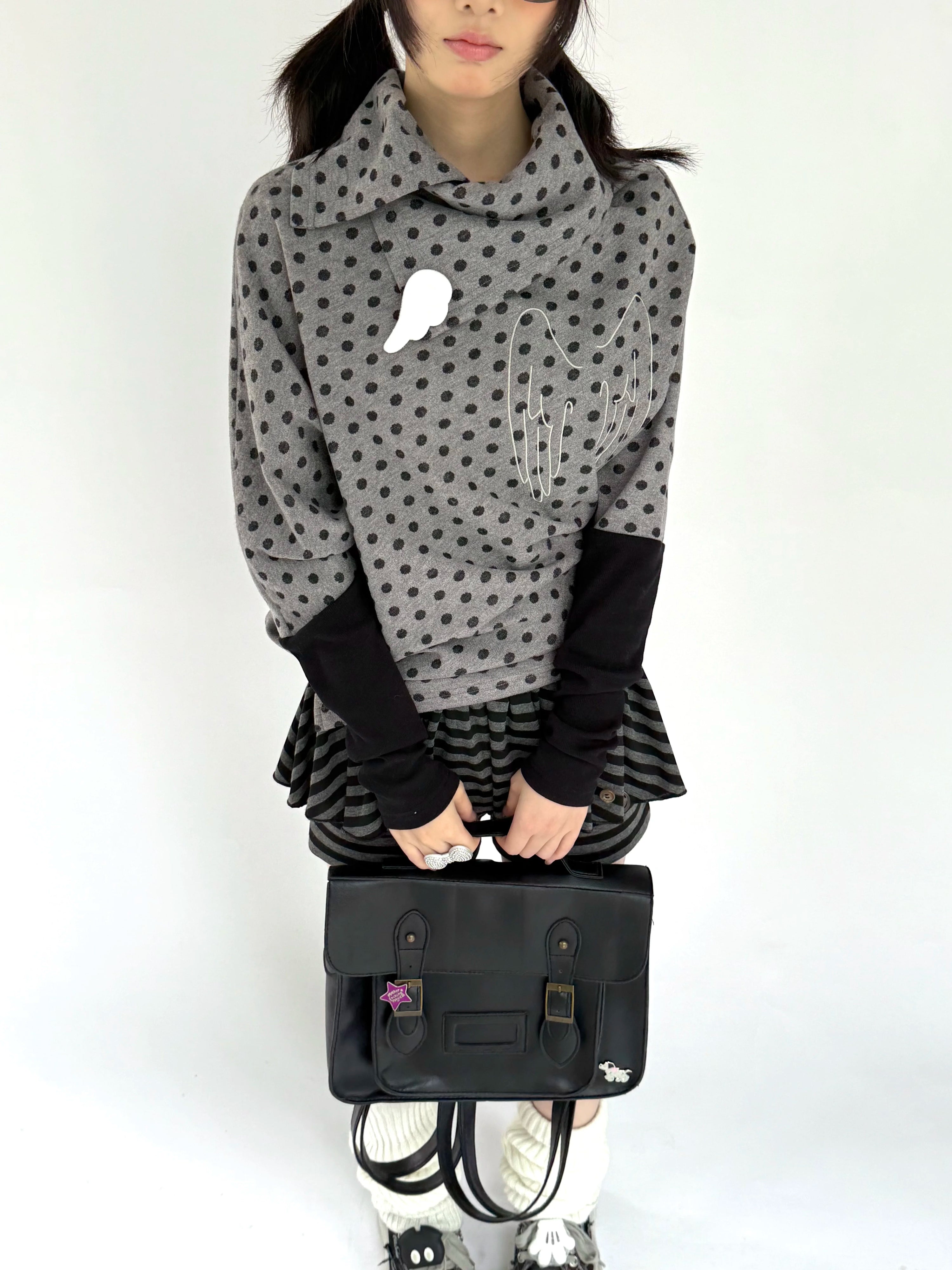 Asymmetric Polka Dot Fitted Long Sleeve T-Shirt
