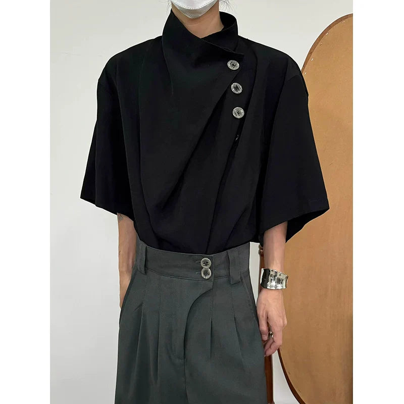 Asymmetry Button Design Short Sleeve Shirt