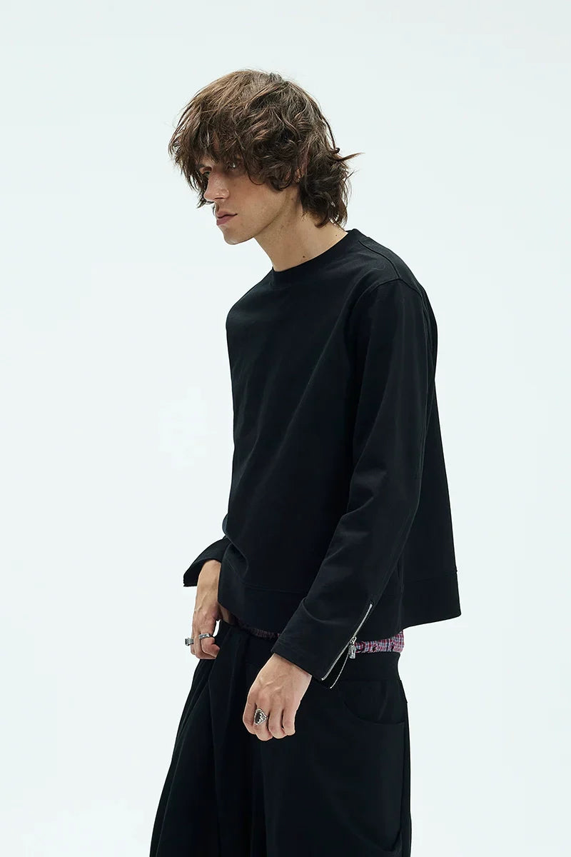 Sleeve Zipper Round Neck Sweatshirt