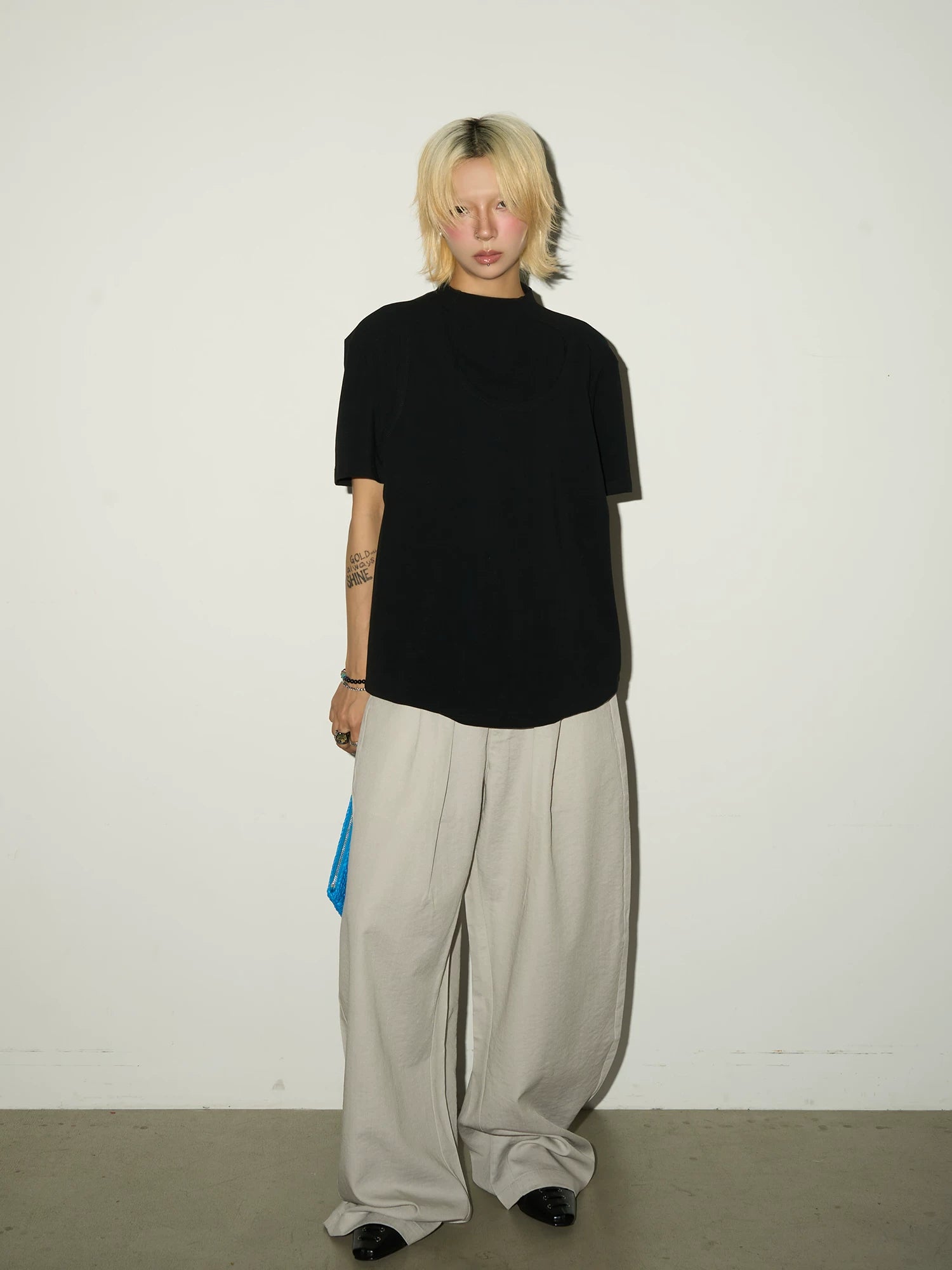 Pleats Elastic Waist Wide Leg Trousers